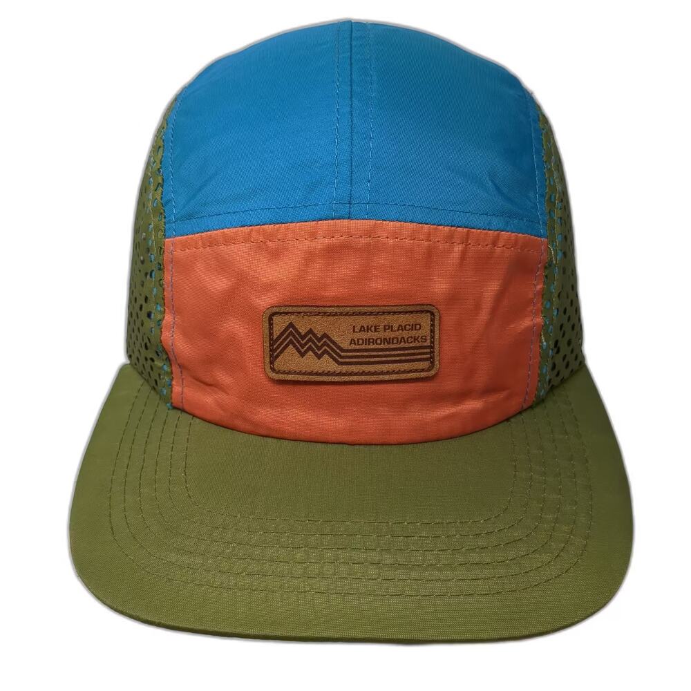 Locale 5 Panel Hat Blue Green Lake Placid Adirondacks Mesh OS Slideback Patch